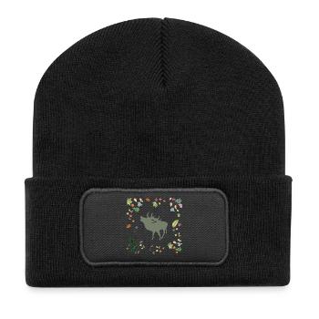 Deer with autumn leaves - Recycled Patch Beanie - black - Front
