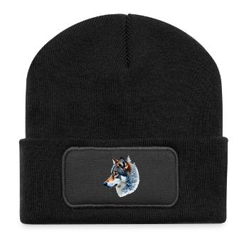 Loup des neiges : fusion sauvage et hivernale - Beanie recyclé à patch - noir - Devant