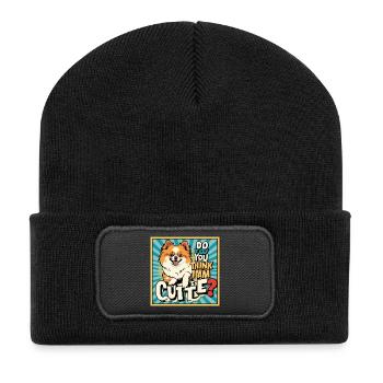 Funny Pomeranian Dog - Do You Think I Am Cute? - Recycelte Patch Beanie - Schwarz - Vorne