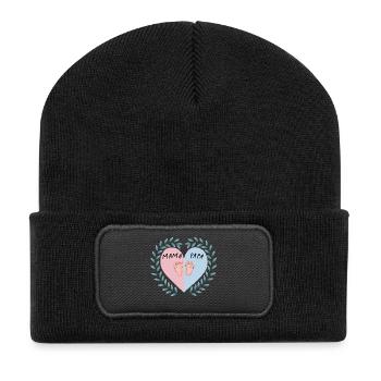 Coeur de maman et papa avec pieds de bébé - Beanie recyclé à patch - noir - Devant