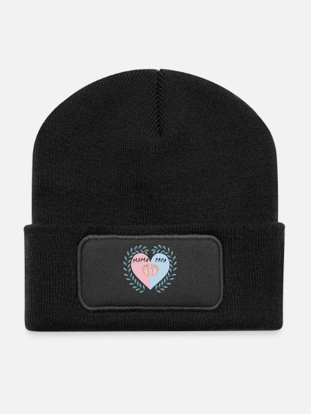 Mom & Dad Heart with Baby Feet - Recycled Patch Beanie - black
