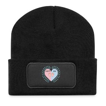 Coeur de maman et papa avec de jolis pieds de bébé - Beanie recyclé à patch - noir - Devant