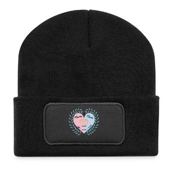 Herz-Baby-Füße-Design, Russische Familie - Recycelte Patch Beanie - Schwarz - Vorne