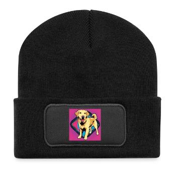 Comic Dog - Golden Retriever - Recycelte Patch Beanie - Schwarz - Vorne