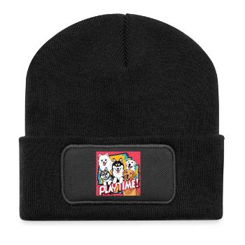Playtime - Golden Retriever , Husky , Pomeranian - Recycled Patch Beanie - black - Front