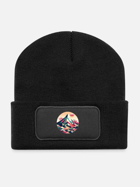 Geometric Mount Fuji - Recycled Patch Beanie - black