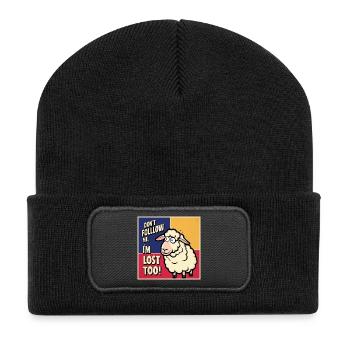 Sheep "Don t follow me - i m lost too!" - Recycled Patch Beanie - black - Front