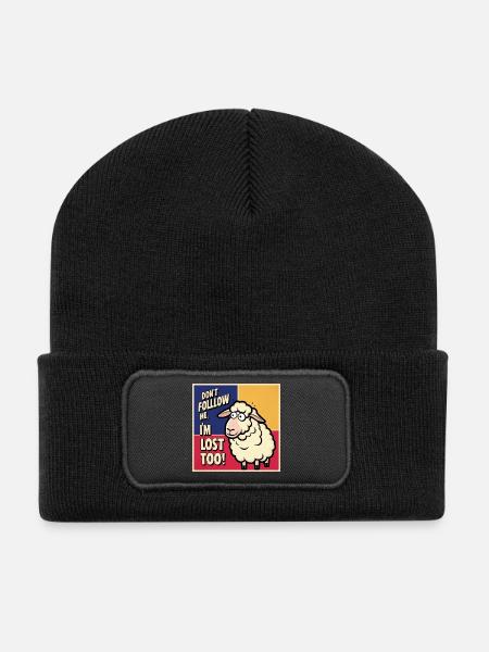 Sheep "Don t follow me - i m lost too!" - Recycled Patch Beanie - black
