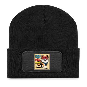Pomeranian Dog "I am a thief" - Recycled Patch Beanie - black - Front
