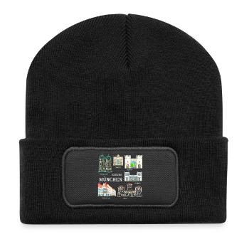 Munich, Dessin à la main, Bavière - Beanie recyclé à patch - noir - Devant