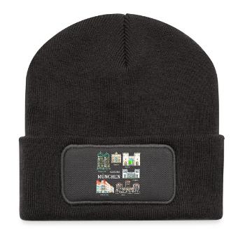 Munich, Dessin à la main, Bavière - Beanie recyclé à patch - charbon - Devant