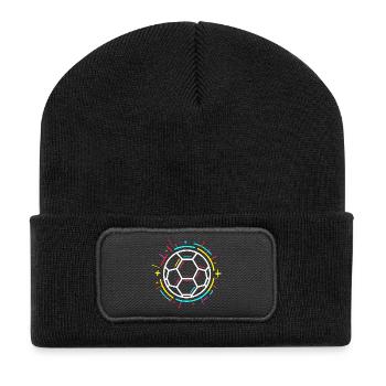 Fußball Ball Zeichnung - Recycelte Patch Beanie - Schwarz - Vorne