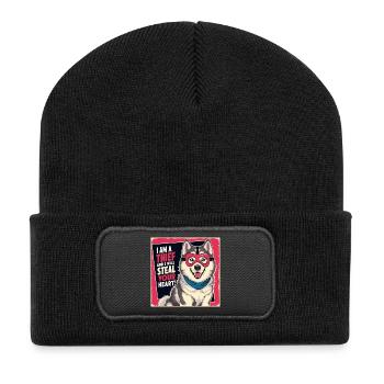 Husky "I am a thief and i will steal your heart" - Recycled Patch Beanie - black - Front