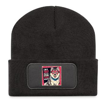 Husky "I am a thief and i will steal your heart" - Recycelte Patch Beanie - Dunkelgrau - Vorne