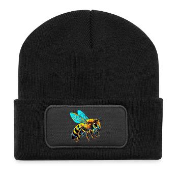 Biene - Recycelte Patch Beanie - Schwarz - Vorne