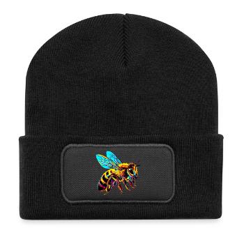 Biene - Recycelte Patch Beanie - Schwarz - Vorne