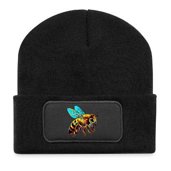 Biene - Recycelte Patch Beanie - Schwarz - Vorne