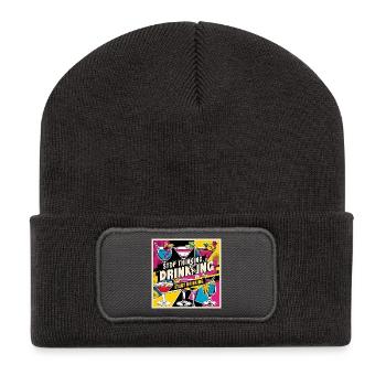 Retro Cocktails mit Humorvollen Text - Recycelte Patch Beanie - Dunkelgrau - Vorne