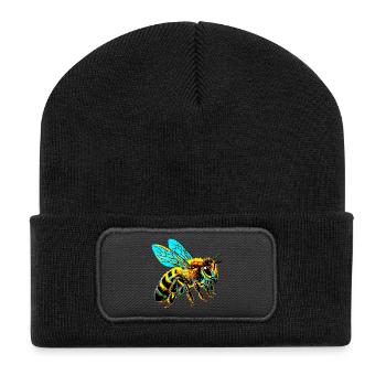 Biene - Recycelte Patch Beanie - Schwarz - Vorne