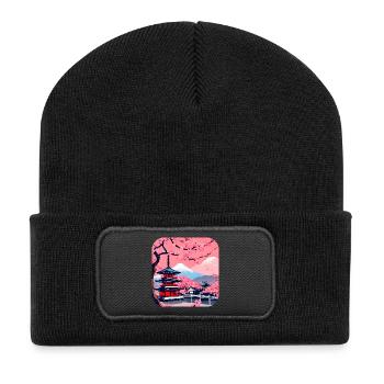Japan Weltreise Tempel Kultur - Recycelte Patch Beanie - Schwarz - Vorne