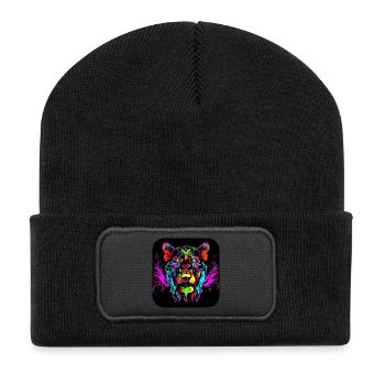 Neon Cyberglow UV Abstrakt Style - Recycelte Patch Beanie - Schwarz - Vorne