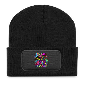 Neon Design Abstrakt UV House Style - Recycelte Patch Beanie - Schwarz - Vorne