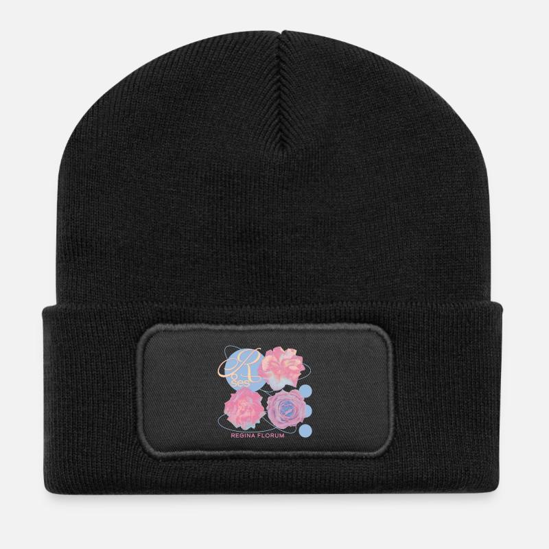 Regina Florum – Ausgefallenes Rosendesign - Recycelte Patch Beanie - Schwarz