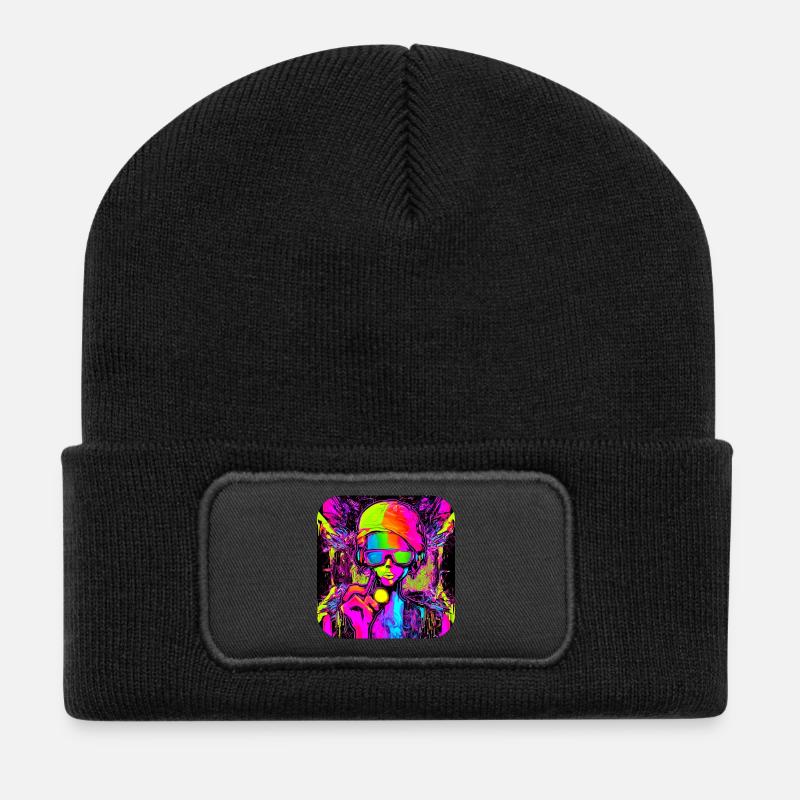 Neon Farben Bunt Kreativ Style Glow - Recycelte Patch Beanie - Schwarz