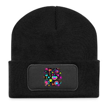 Neon Farben Leuchtend Stil UV - Recycelte Patch Beanie - Schwarz - Vorne