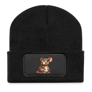 Mignon dessin animé souris rat curieux - Beanie recyclé à patch - noir - Devant