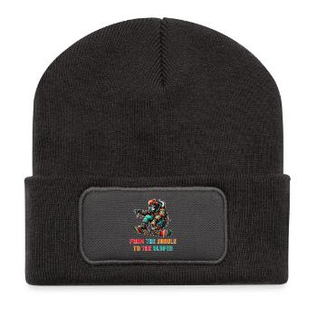 Gorilla Snowboard – Design - Recycelte Patch Beanie - Dunkelgrau - Vorne