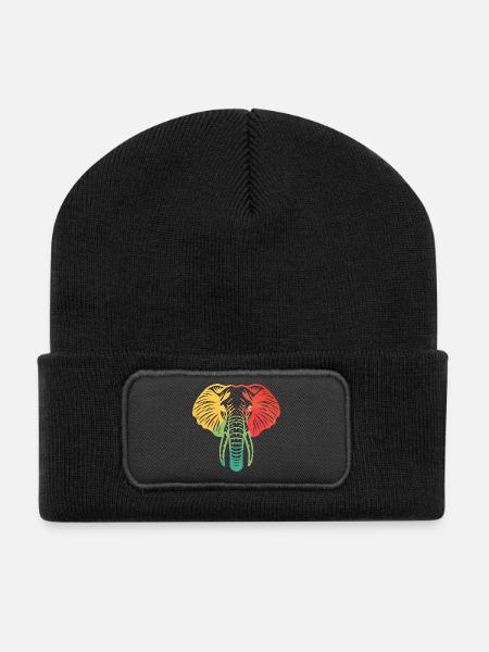 Elefantenkopf bunt - Recycelte Patch Beanie - Schwarz