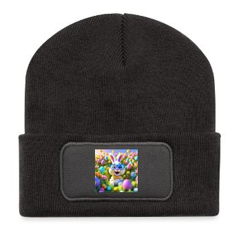 Pâques, easter, joyeuses pâques, oeufs en chocolat - Beanie recyclé à patch - charbon - Devant