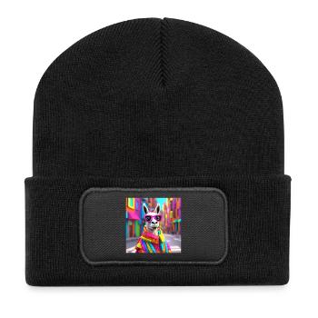 Lama, Alpaka, Lustiges Lama - Recycelte Patch Beanie - Schwarz - Vorne