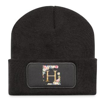 H Monogramm, Floral, personalisierbar - Recycelte Patch Beanie - Dunkelgrau - Vorne