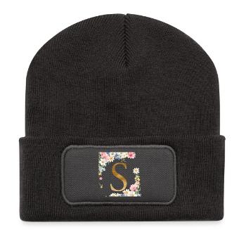 S Monogramme, Floral, Personnalisable - Beanie recyclé à patch - charbon - Devant