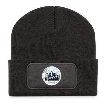 Paysage de montagne avec verre à bière - Beanie recyclé à patch - charbon - Devant