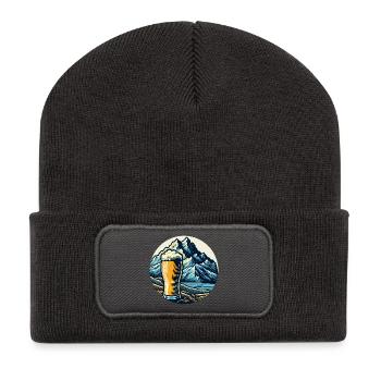 Mountain Beer Landscape Illustration - Recycled Patch Beanie - dark grey - Front