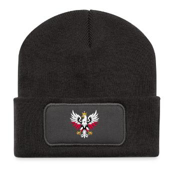 Polen Polska Adler Flagge Minimalismus Geschenk - Recycelte Patch Beanie - Dunkelgrau - Vorne