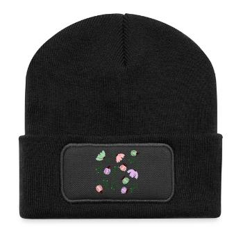 Kräftige Mohnblumen L Florale Mohnblumen - Recycelte Patch Beanie - Schwarz - Vorne