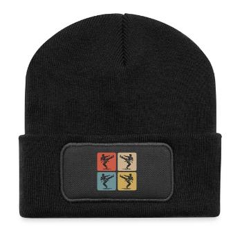 Karate Silhouette – Retro Style - Recycelte Patch Beanie - Schwarz - Vorne