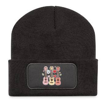 Ukulele Cartoon-Stil - Recycelte Patch Beanie - Dunkelgrau - Vorne