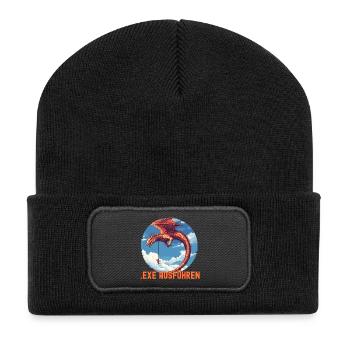 EXE AUSFÜHREN Drachen Admin IT Informatik Lustig - Recycelte Patch Beanie - Schwarz - Vorne