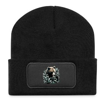 Bär isst Bärlauch Geschenk - Recycelte Patch Beanie - Schwarz - Vorne