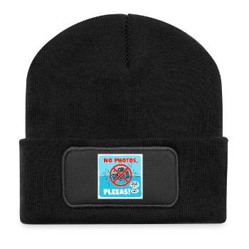 Kein Fotos im Schwimmbad! Foto Verbotsschild - Recycelte Patch Beanie - Schwarz - Vorne