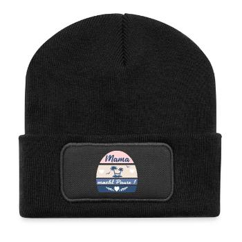 MAMA MACHT PAUSE - MUTTERTAG Urlaub - Recycelte Patch Beanie - Schwarz - Vorne