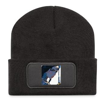 N-dless Nights: Tätowiertes Anime-Mädchen mit einem Schwert - Recycelte Patch Beanie - Dunkelgrau - Vorne