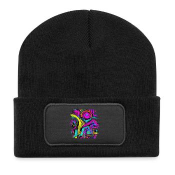 Neon Party UV Elektro House Style - Recycelte Patch Beanie - Schwarz - Vorne