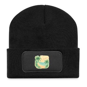 Tropischer Strandzauber - Recycelte Patch Beanie - Schwarz - Vorne