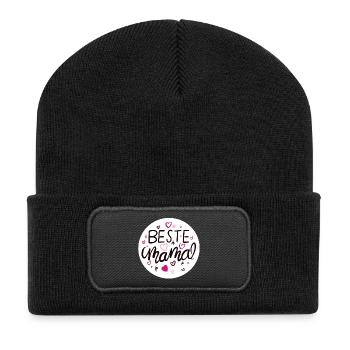 Liebevolles Mama-Design mit Herzmotiven - Recycelte Patch Beanie - Schwarz - Vorne